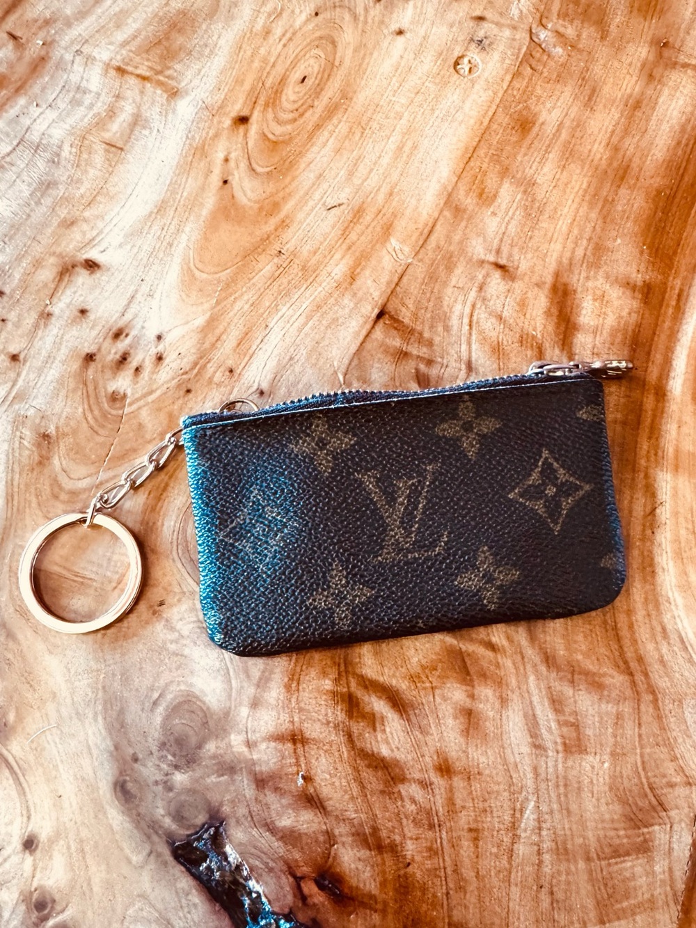 Louis Vuitton key card pouch, wallet, monogram canvas, leather interior, vintage
